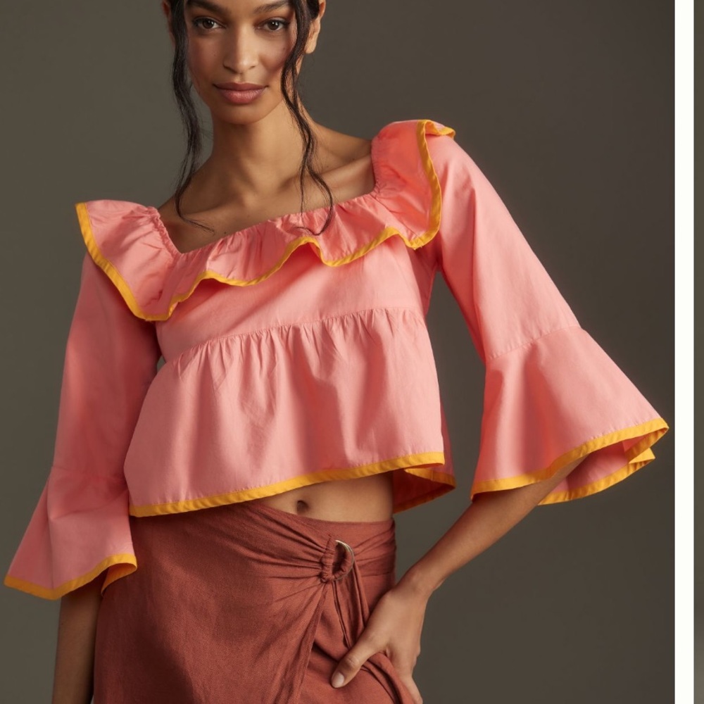 Anthropologie Maeve square neck ruffle babydoll top small